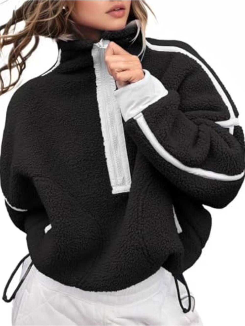 Women's Fleece Half Zip Pullover Long Sleeve Oversized Workout Crop Top